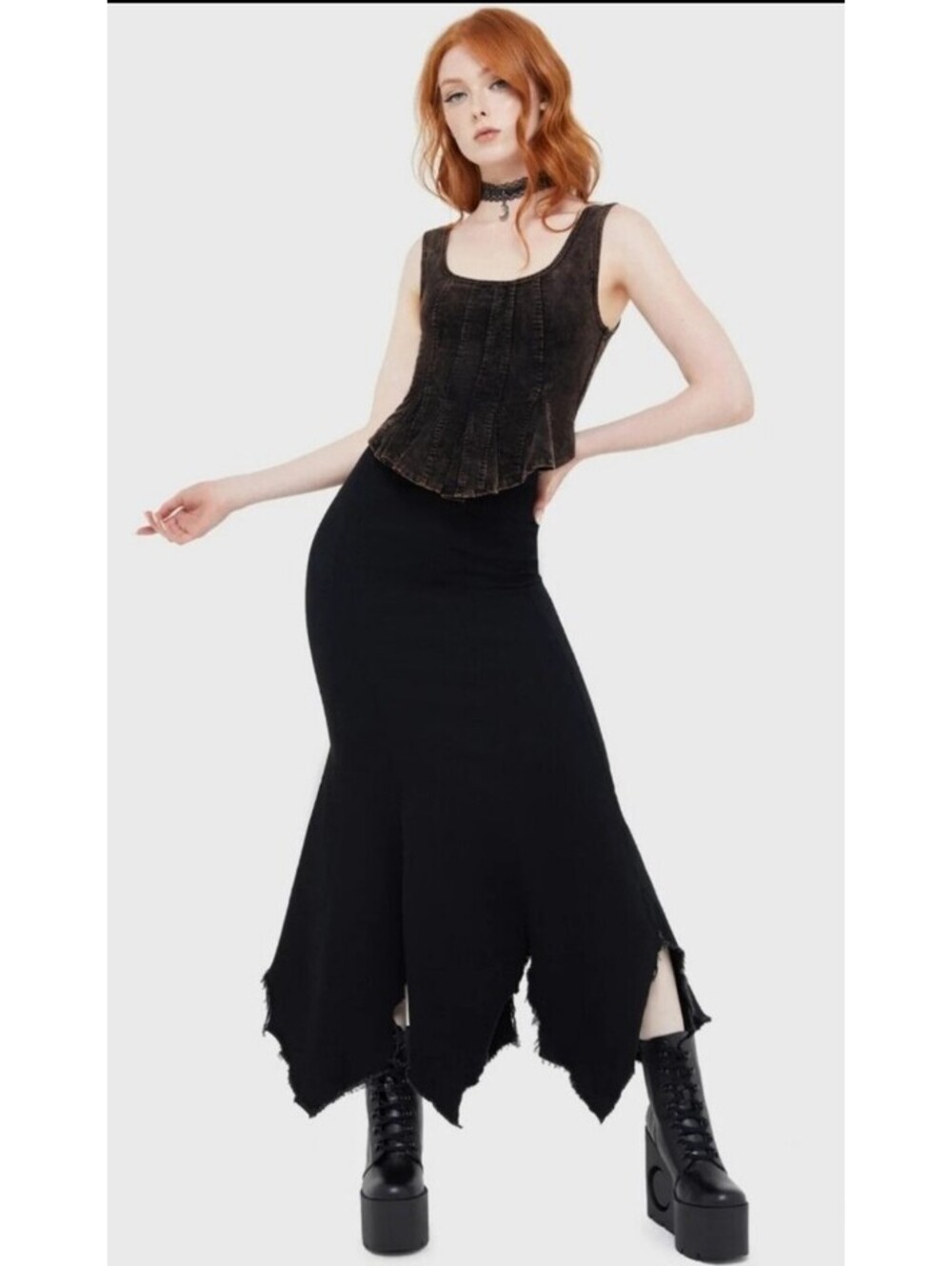 Killstar Sanguinity Skirt Black Denim Midi Length Women's Size XS NEW